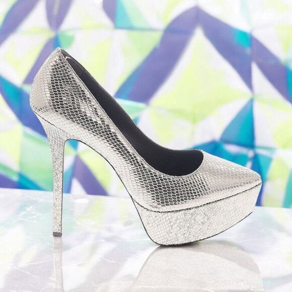 ALICE & OLIVIA Silver Leather Platform Heels Size 10 / 40 - Picture 5 of 14